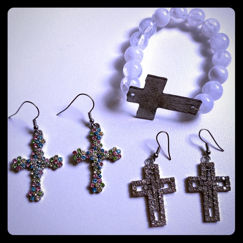 Cross Earring set & bracelet
